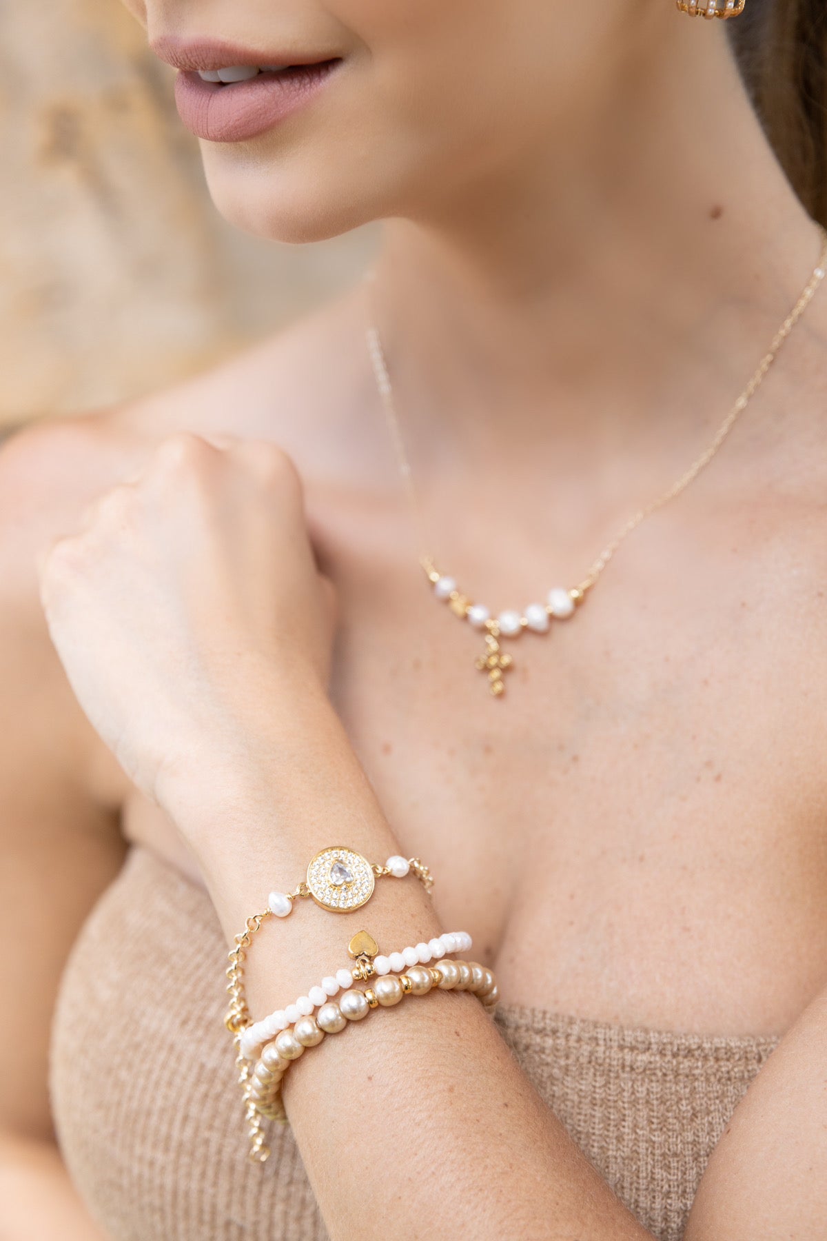 Gold and Pearl Bracelet Trio