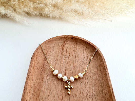 Pearls and Cross Necklace